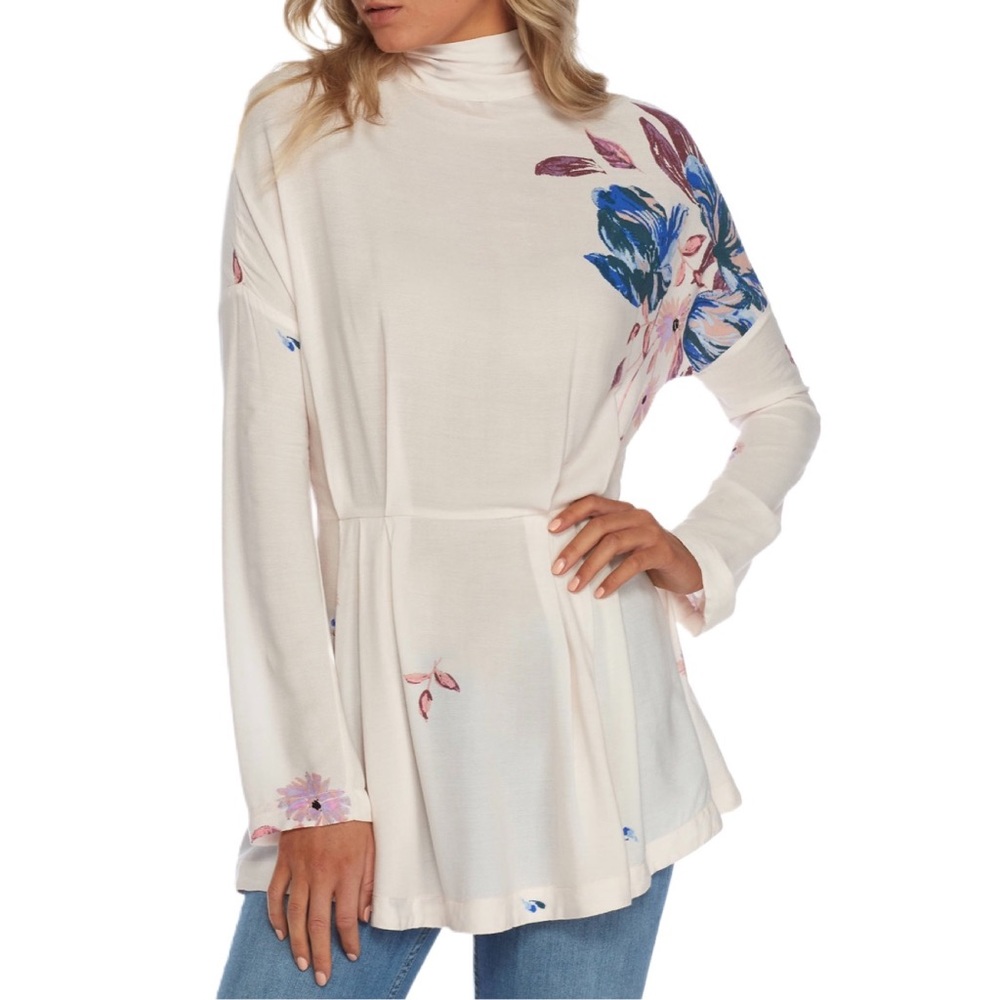 Free People Floral Tunic in Cream and Blue